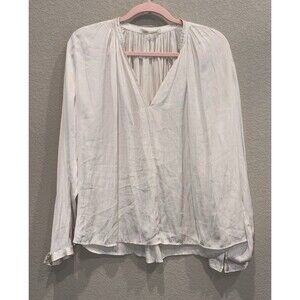 Ulla Johnson Designer Ivory Satin Long Sleeve Blouse V Neck Top Women’s 10